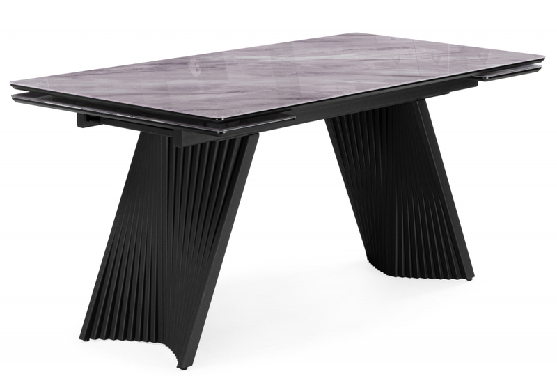 Стол стеклянный, Вейв 140(200)х80 кристл серый мрамор / черный