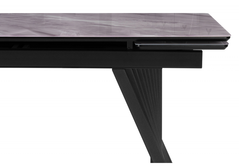 Стол стеклянный, Вейв 140(200)х80 кристл серый мрамор / черный