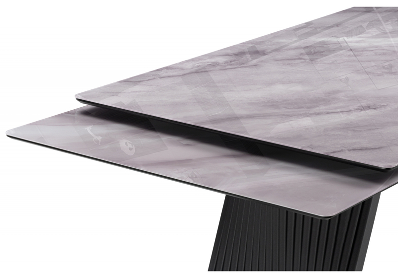 Стол стеклянный, Вейв 140(200)х80 кристл серый мрамор / черный