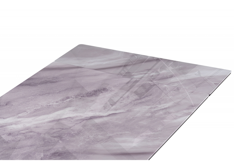 Стол стеклянный, Вейв 140(200)х80 кристл серый мрамор / черный