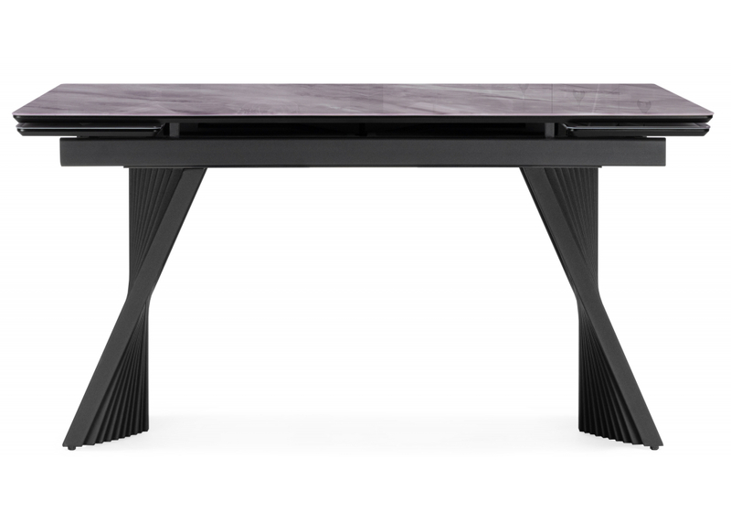 Стол стеклянный, Вейв 140(200)х80 кристл серый мрамор / черный