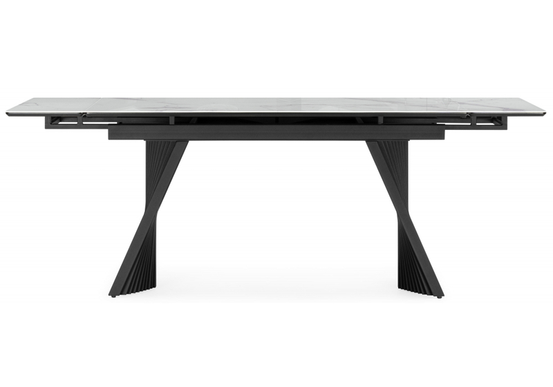 Стол стеклянный, Вейв 140(200)х80 кристл белый мрамор / черный