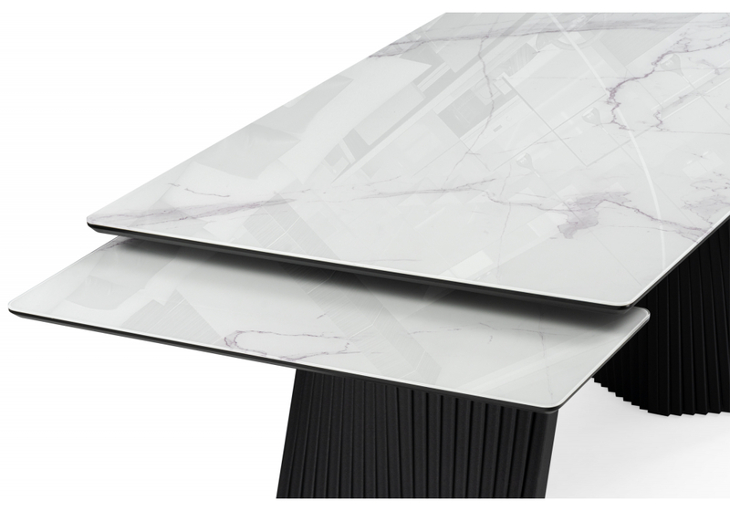 Стол стеклянный, Вейв 140(200)х80 кристл белый мрамор / черный