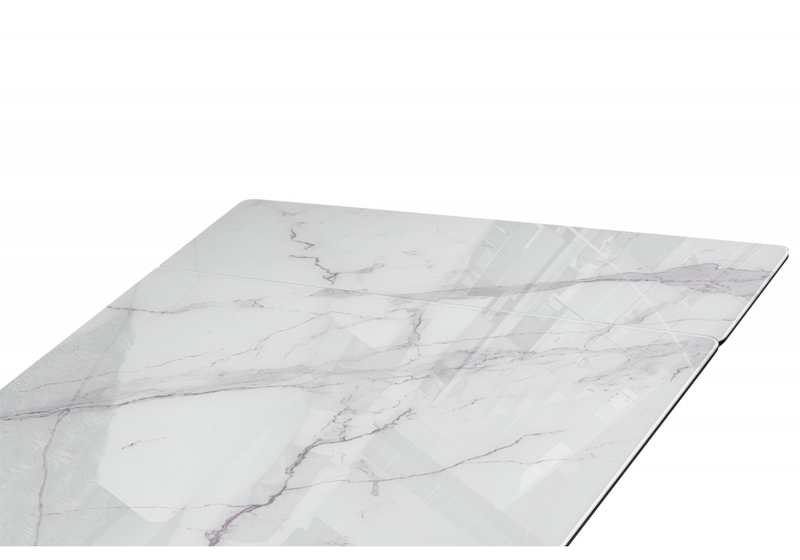 Стол стеклянный, Вейв 140(200)х80 кристл белый мрамор / черный