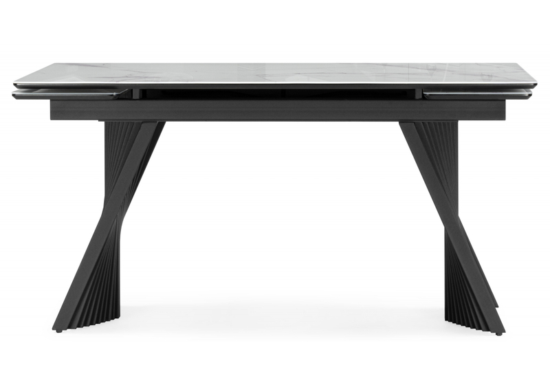 Стол стеклянный, Вейв 140(200)х80 кристл белый мрамор / черный