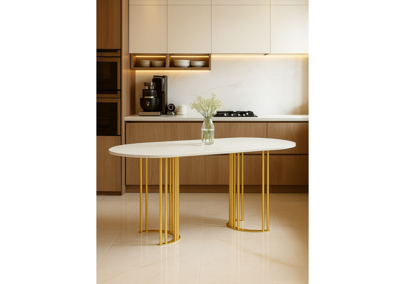 Стол деревянный, Хьюго О 180 х 90 белая шагрень пленка / золотые ноги