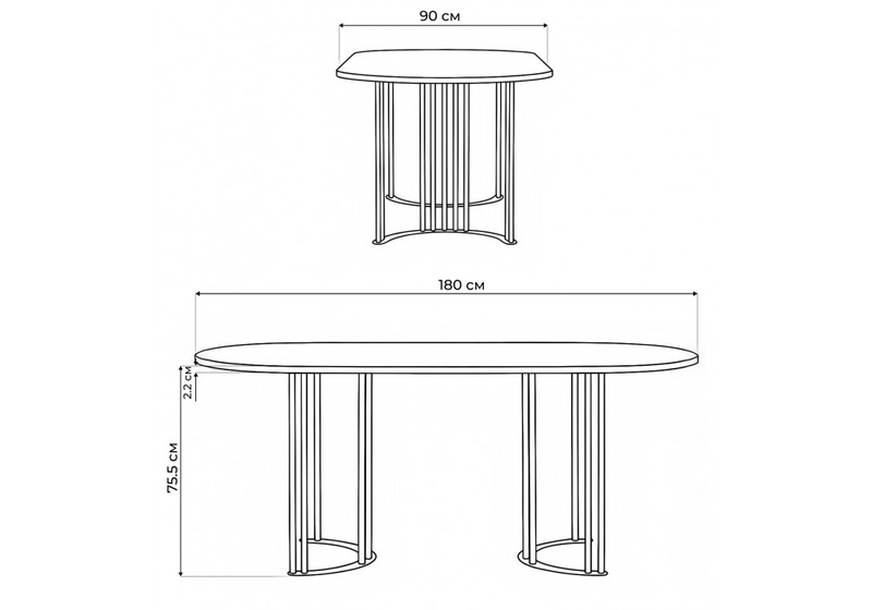 Стол деревянный, Хьюго О 180 х 90 белая шагрень пленка / золотые ноги