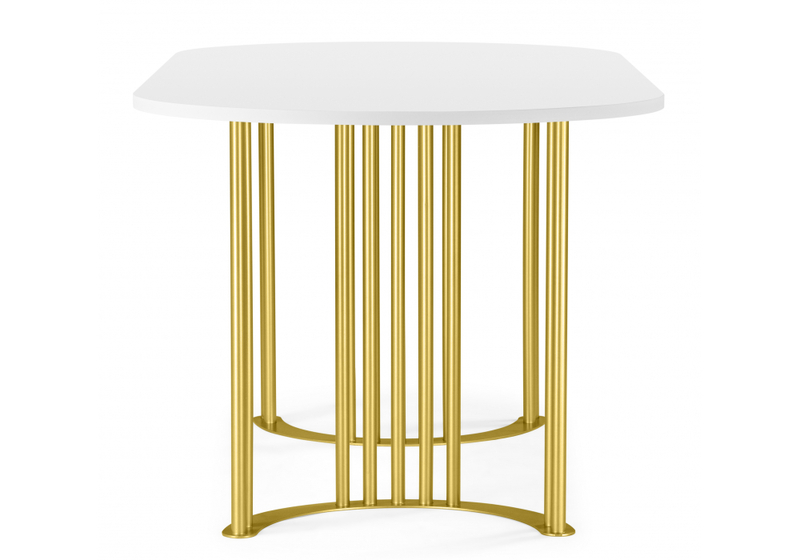 Стол деревянный, Хьюго О 180 х 90 белая шагрень пленка / золотые ноги