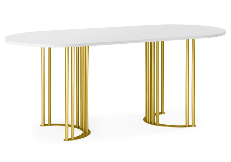 Стол деревянный, Хьюго О 160 х 90 белая шагрень пленка / золотые ноги