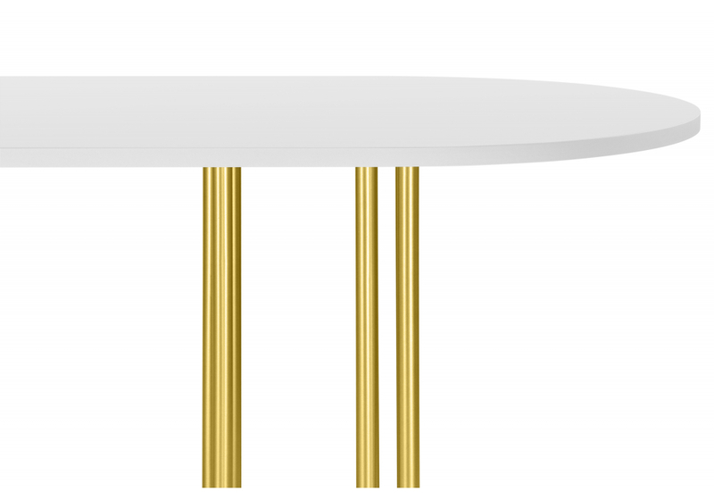 Стол деревянный, Хьюго О 160 х 90 белая шагрень пленка / золотые ноги