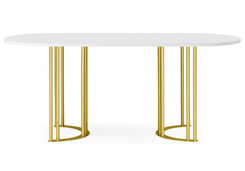 Стол деревянный, Хьюго О 160 х 90 белая шагрень пленка / золотые ноги