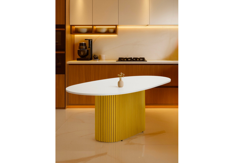 Стол деревянный, Барон О 180 х 90 белая пленка шагрень / золотые ноги