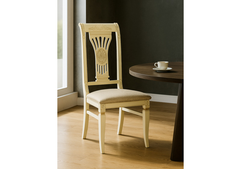 Стул деревянный, Roy слоновая кость / золото патина