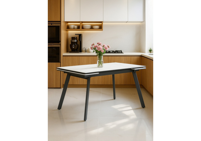 Керамический стол, Норман 120(180)х80 snow (alpin) white / черный