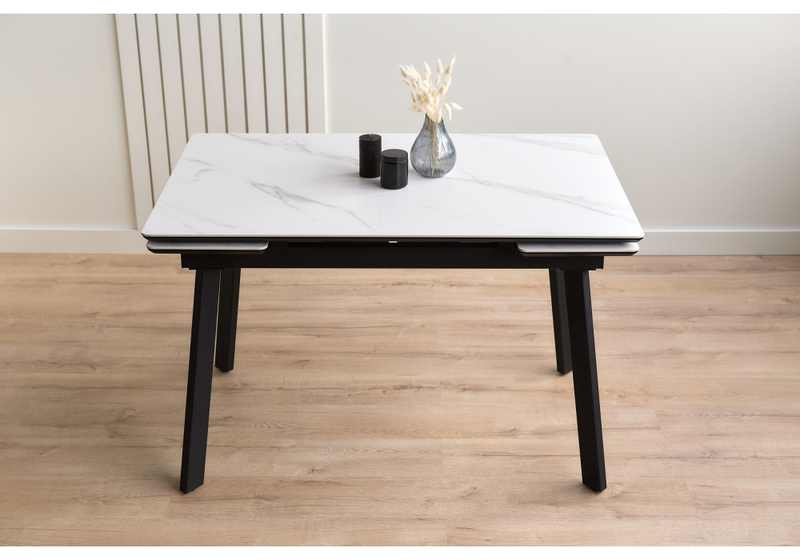 Керамический стол, Норман 120(180)х80 snow (alpin) white / черный