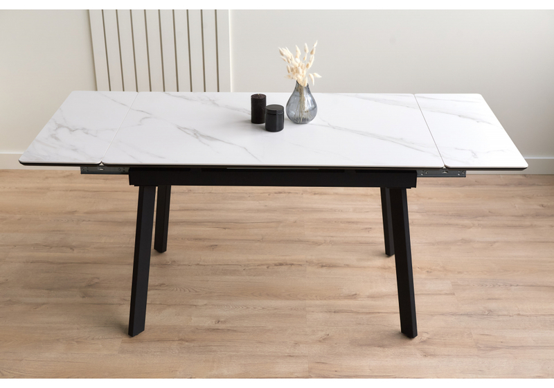 Керамический стол, Норман 120(180)х80 snow (alpin) white / черный