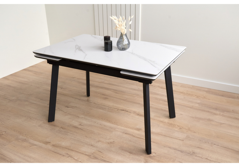 Керамический стол, Норман 120(180)х80 snow (alpin) white / черный