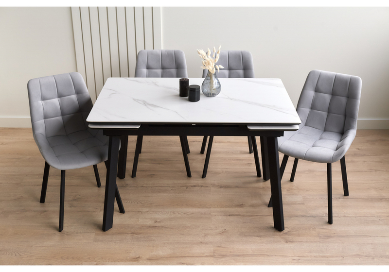 Керамический стол, Норман 120(180)х80 snow (alpin) white / черный