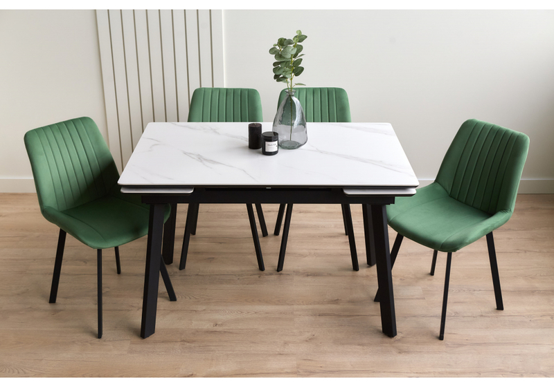 Керамический стол, Норман 120(180)х80 snow (alpin) white / черный