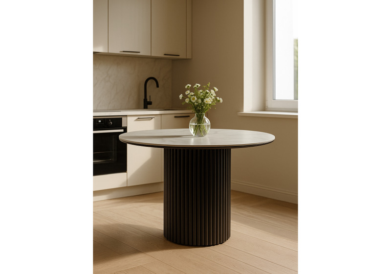 Керамический стол, Барел 90 белый мрамор snow white / черный