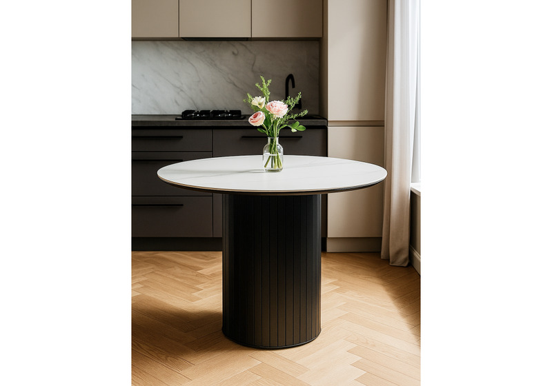 Керамический стол, Гравент 90 белый мрамор snow white / черный