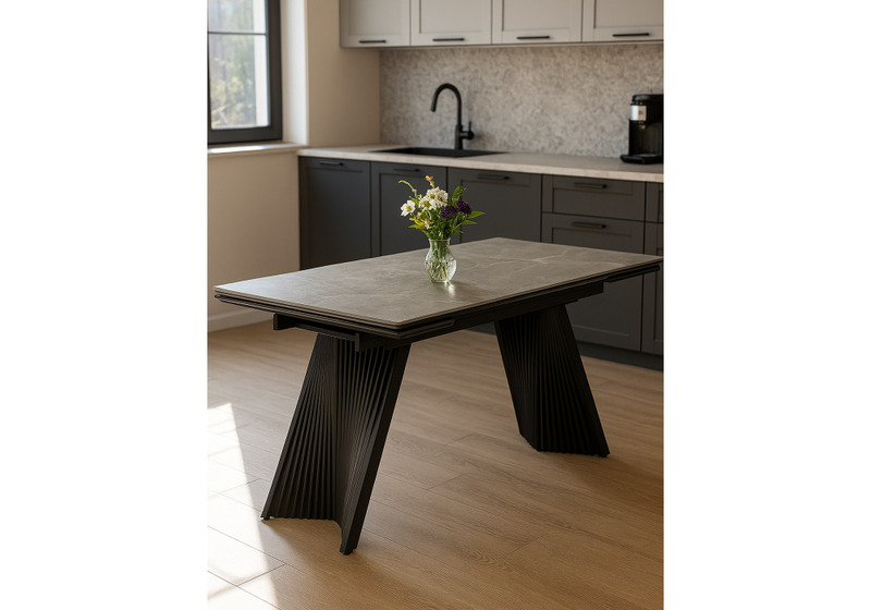 Керамический стол, Вейв 160(220)х89 larka grey / черный