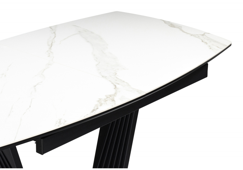 Керамический стол, Вейл 160(205)х89 белый мрамор snow white / черный