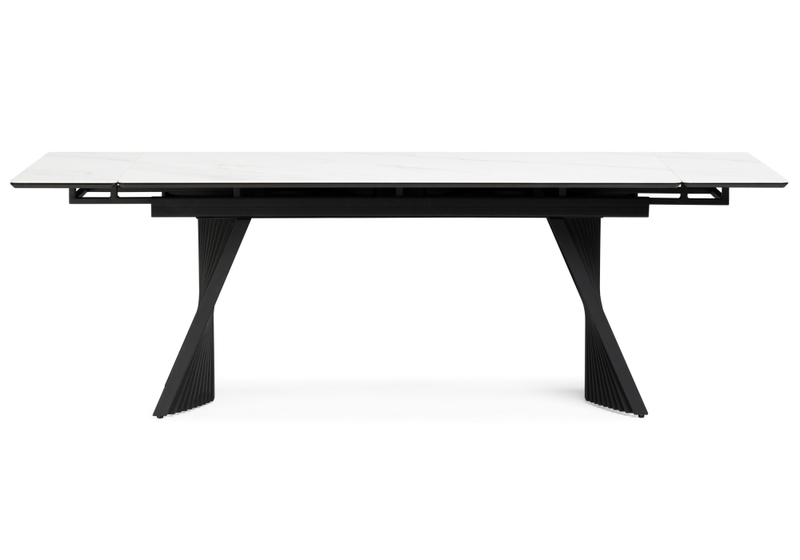 Керамический стол, Вейв 140(200)х80 белый мрамор snow white / черный