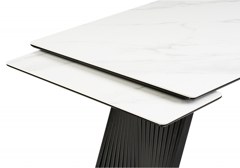 Керамический стол, Вейв 140(200)х80 белый мрамор snow white / черный