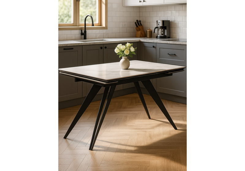 Керамический стол, Дарвин 160(220)х89 белый мрамор snow white / черный