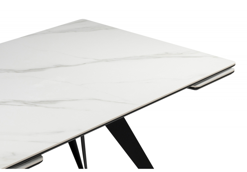 Керамический стол, Дарвин 160(220)х89 белый мрамор snow white / черный
