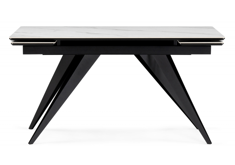 Керамический стол, Дарвин 160(220)х89 белый мрамор snow white / черный