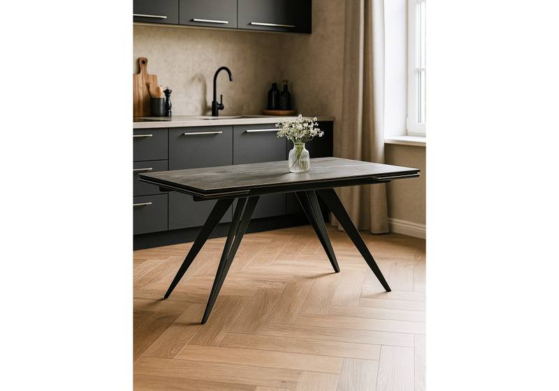 Керамический стол, Дарвин 160(220)х89 серый мрамор larka grey / черный