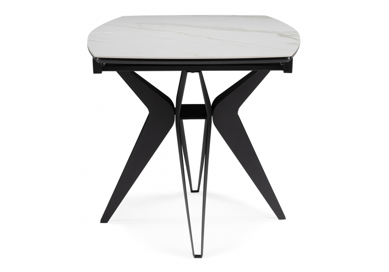 Керамический стол, Риполь 160(205)х89 белый мрамор snow white / черный