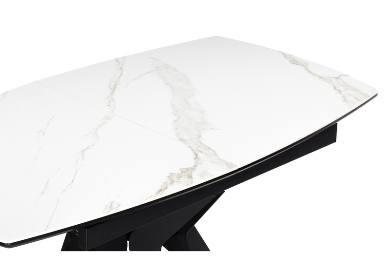 Керамический стол, Риполь 160(205)х89 белый мрамор snow white / черный