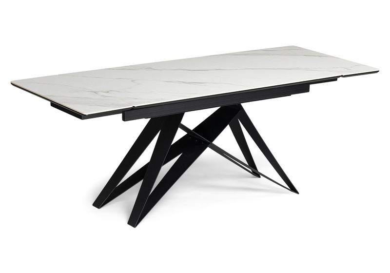 Керамический стол, Блэкберн 160(220)х89 белый мрамор snow white / черный