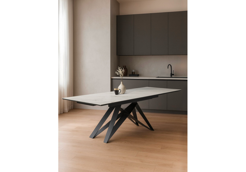 Керамический стол, Блэкберн 160(220)х89 белый мрамор snow white / черный