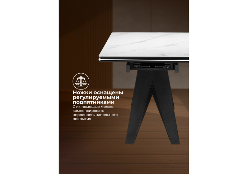 Керамический стол, Блэкберн 160(220)х89 белый мрамор snow white / черный