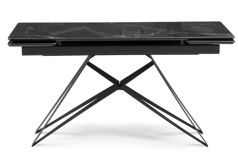 Стол стеклянный, Блэкберн 140(200)х80 черный мрамор / черный