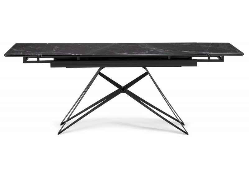 Стол стеклянный, Блэкберн 140(200)х80 черный мрамор / черный