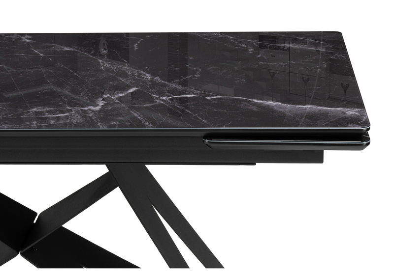 Стол стеклянный, Блэкберн 140(200)х80 черный мрамор / черный