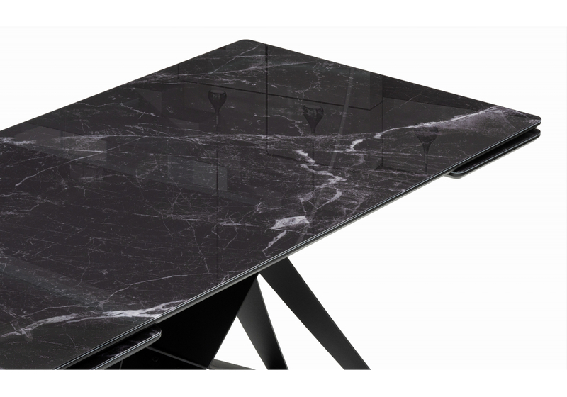 Стол стеклянный, Блэкберн 140(200)х80 черный мрамор / черный