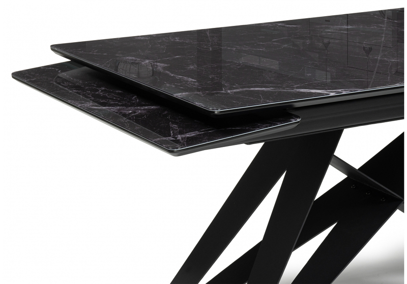 Стол стеклянный, Блэкберн 140(200)х80 черный мрамор / черный