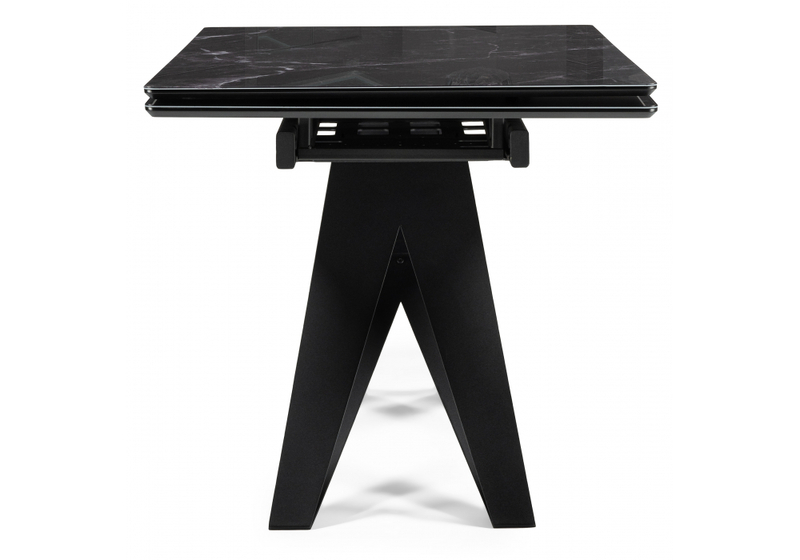 Стол стеклянный, Блэкберн 140(200)х80 черный мрамор / черный