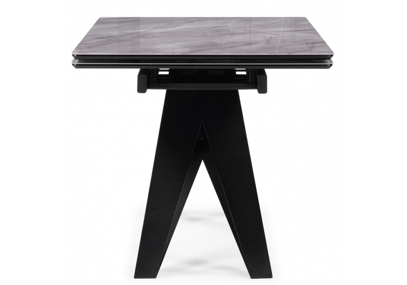 Стол стеклянный, Блэкберн 140(200)х80 кристл серый мрамор / черный