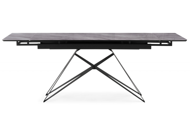 Стол стеклянный, Блэкберн 140(200)х80 кристл серый мрамор / черный