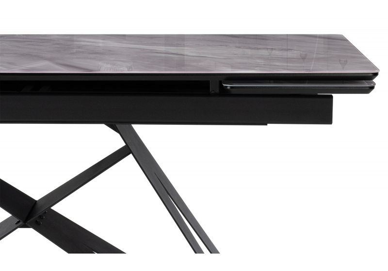 Стол стеклянный, Блэкберн 140(200)х80 кристл серый мрамор / черный