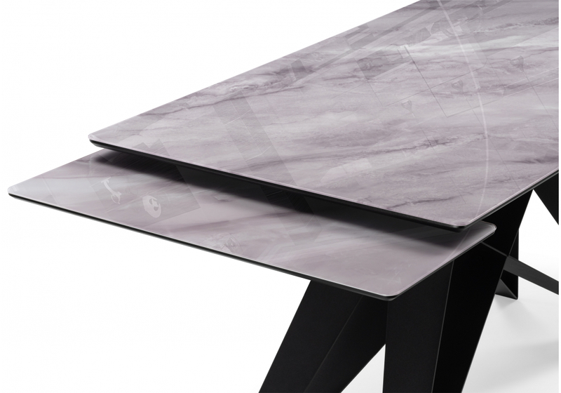 Стол стеклянный, Блэкберн 140(200)х80 кристл серый мрамор / черный