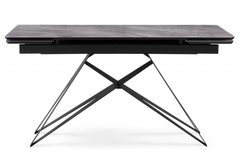 Стол стеклянный, Блэкберн 140(200)х80 кристл серый мрамор / черный