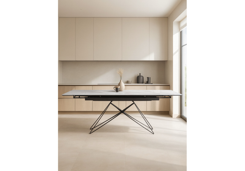 Стол стеклянный, Блэкберн 140(200)х80 кристл белый мрамор / черный